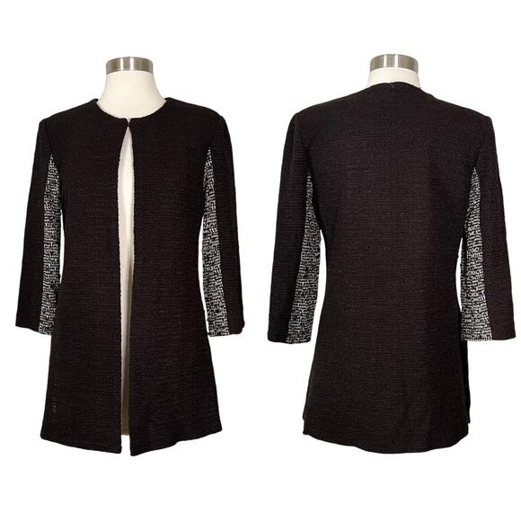 NEW Misook | Chocolate Brown Tan Two Tone 3/4 Sleeve Knit Work Jacket XS NWT - Picture 1 of 10